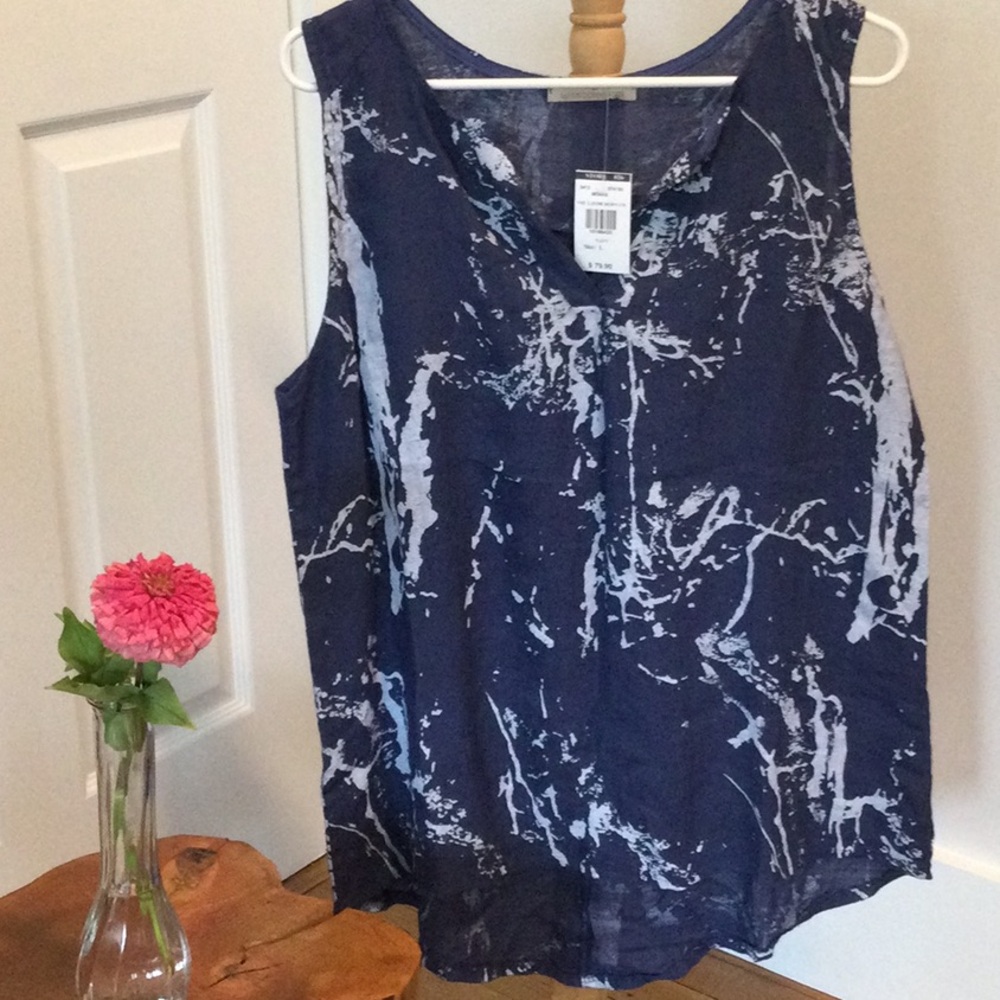 Navy and White Women's Sleeveless Top by Lands Downunder